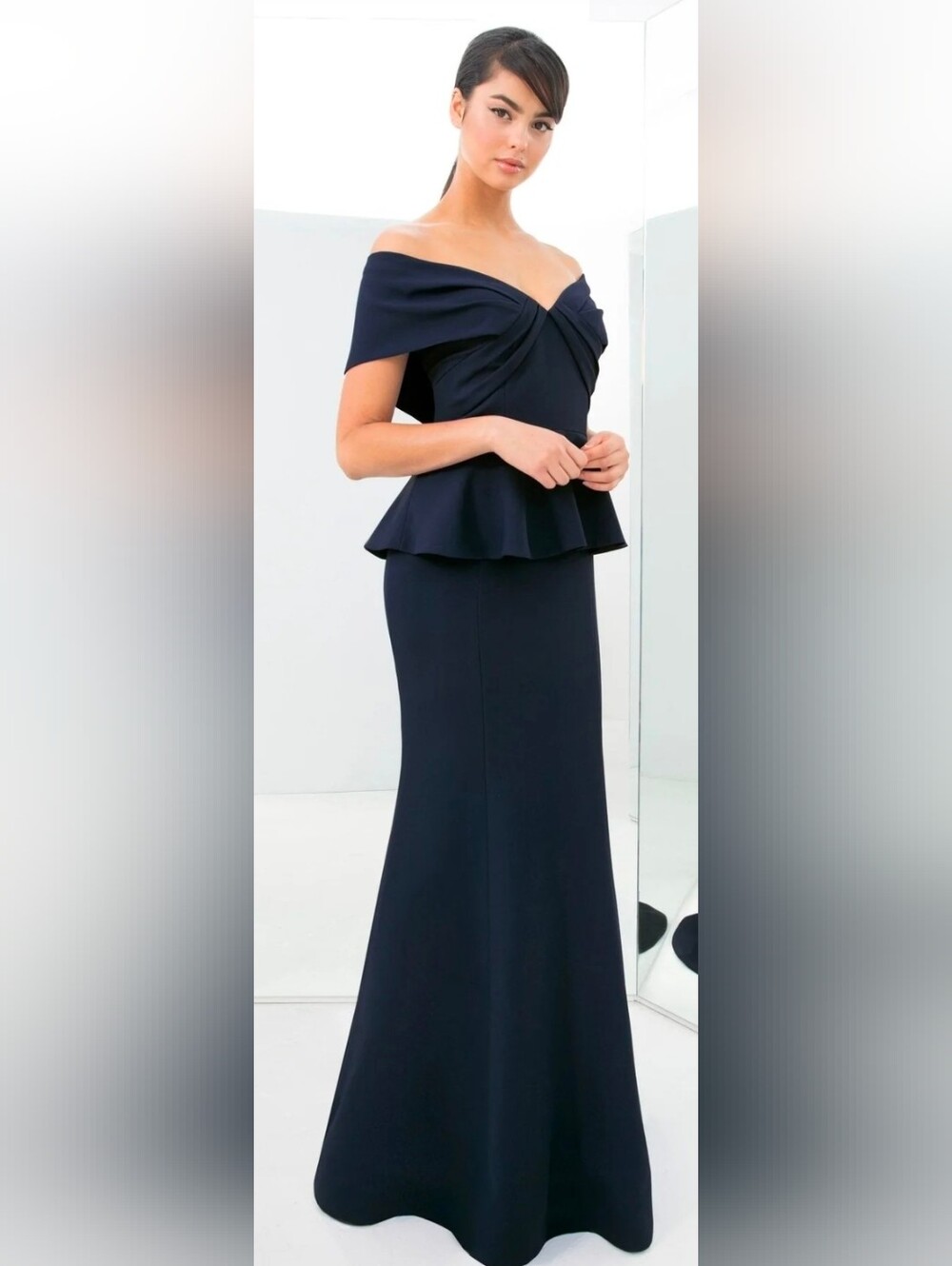 Alexander By Daymor NEW Navy Blue Peplum Train Maxi Gown Dress Size 6 #1368